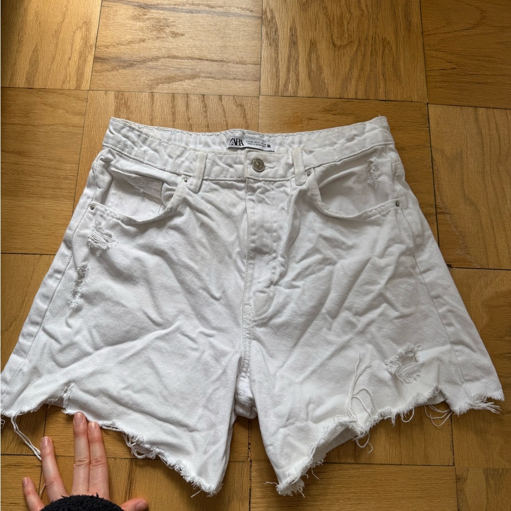 Zara White Jean Shorts Distressed High-Waisted